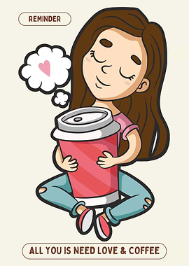 Love and Coffee Cartoon Illustration