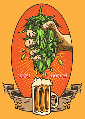 IPA Beer Illustration with Hops and Mug