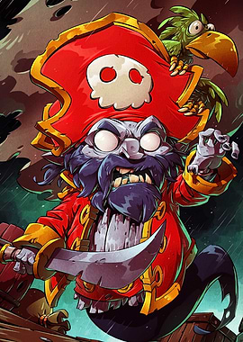 Cartoon Pirate with Parrot and Sword