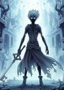 Kingdom Hearts Character in Monochrome Setting