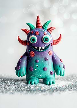 Cute Purple and Teal Monster Figurine