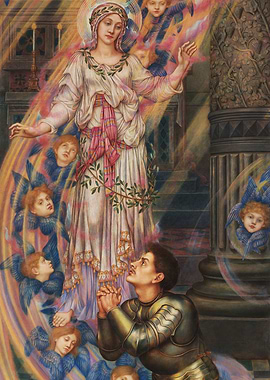 Medieval Knight and Angelic Figure Painting