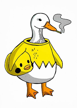 Duck smoking with chick accessory