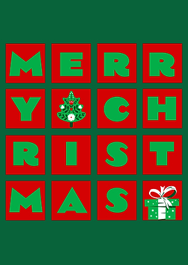 Merry Christmas Red and Green Squares