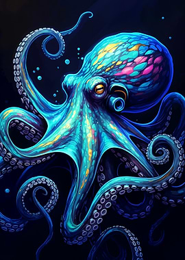 Colorful Octopus on Black Background