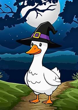 Cartoon Duck Witch Halloween Night