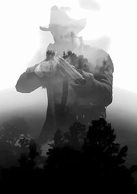 Cowboy with Shotgun in Forest