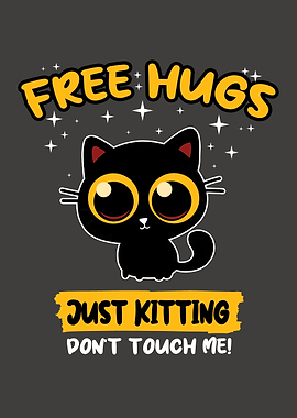 Free Hugs, Just Kitting – Funny Cat Pun Art Print | Cute Kitten Wall Decor
