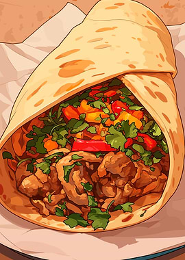 Delicious Cartoon Burrito with Colorful Filling