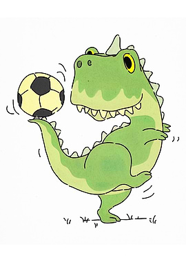Cartoon Dinosaur Playing Soccer