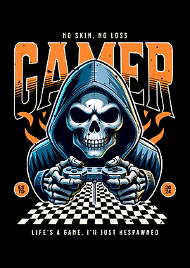Gamer Skull with Controller Illustration