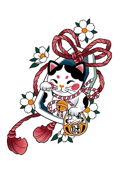 Maneki Neko with Daruma Doll Illustration
