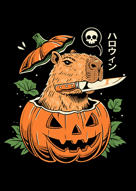 Capybara Halloween Pumpkin with Knife