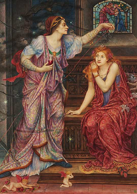 Two Women with Red Thread Painting