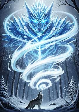 Ice Wolf Spirit in Winter Forest