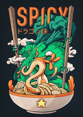 Spicy Dragon Ramen Bowl Illustration