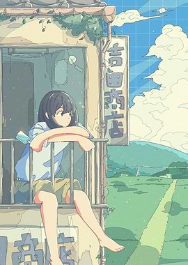 Girl on Balcony Overlooking Countryside