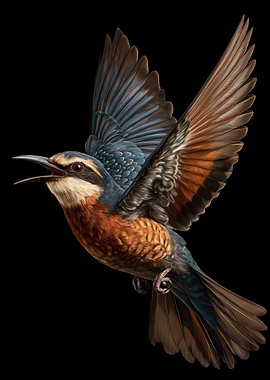 Detailed Bird Illustration on Black Background