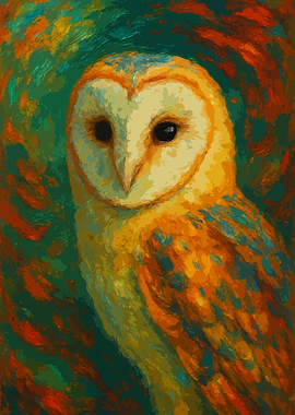 Colorful Barn Owl Painting Art
