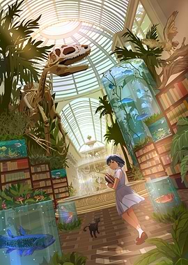 Anime Girl in Botanical Library