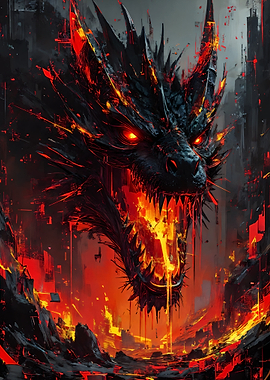 Fiery Dragon Head Digital Art