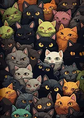 Cartoon Cats Crowd