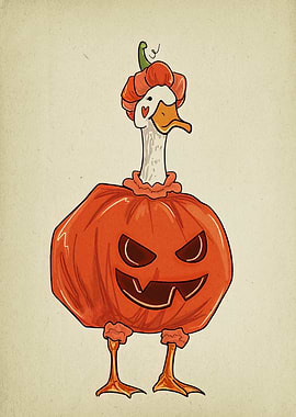 Duck in Pumpkin Costume Illustration