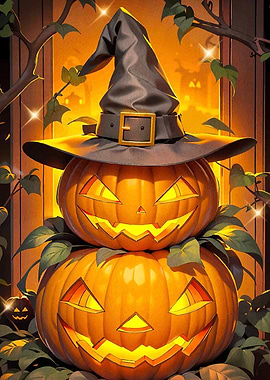 Stacked Pumpkins Witch