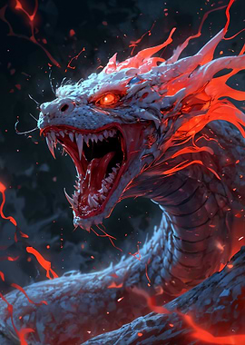 Fearsome White Dragon with Fiery Aura