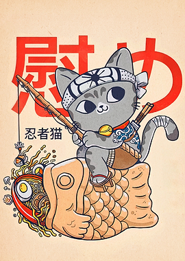 Ninja Cat Riding Taiyaki Ramen