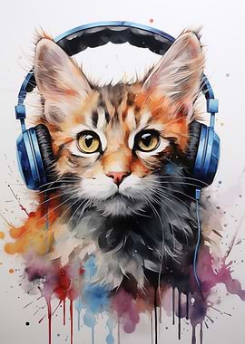 Cat Headphones Portrait