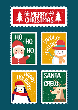 Merry Christmas Stamps with Holiday Characters