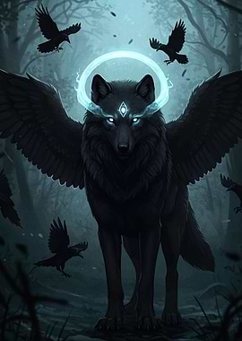 Winged Wolf Halo Ravens