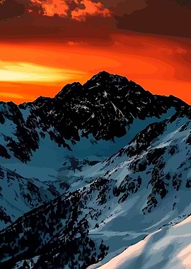 Snowy Mountains at Sunset
