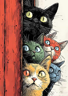 Colorful Cats Peeking