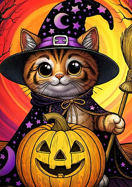 Halloween Cat Witch Pumpkin