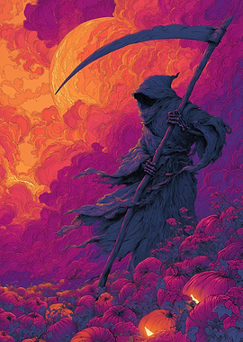 Grim Reaper Pixel Art with Scythe