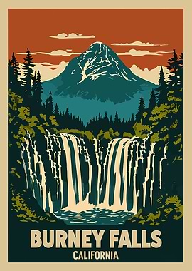 Burney Falls California Vintage Travel Poster