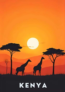 Kenya Sunset Giraffe Silhouette Landscape