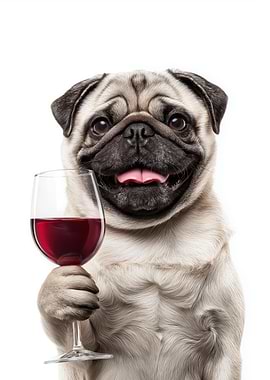 Pug with Wine Glass