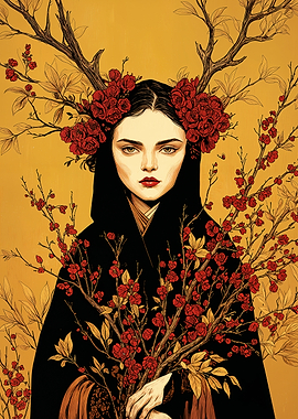 Woman with Floral Antlers and Kimono