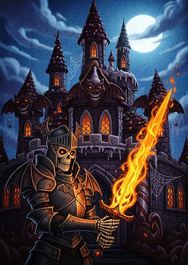 Skeleton Knight with Flaming Sword