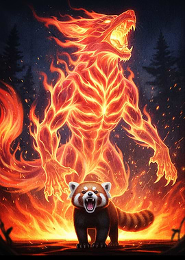 Fiery Red Panda and Spirit Guardian