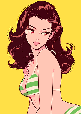 Woman in Striped Bikini Illustration