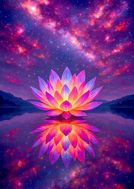 Lotus Flower Reflection in Cosmic Water