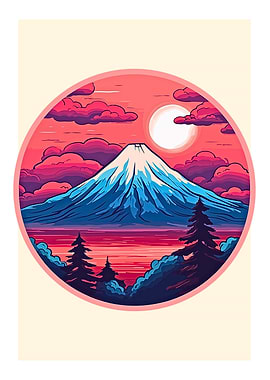 Mount Fuji Landscape in Circle Frame