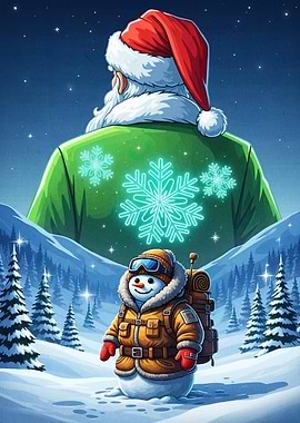 Santa Snowman Winter Landscape