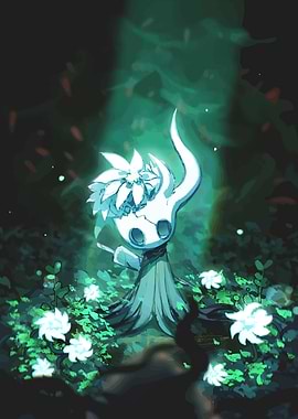 Hollow Knight character in a garden