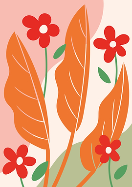 Floral Illustration with Red Flowers