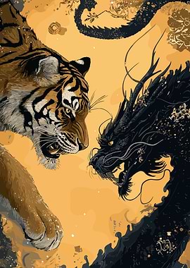 Tiger and Dragon Confrontation Art